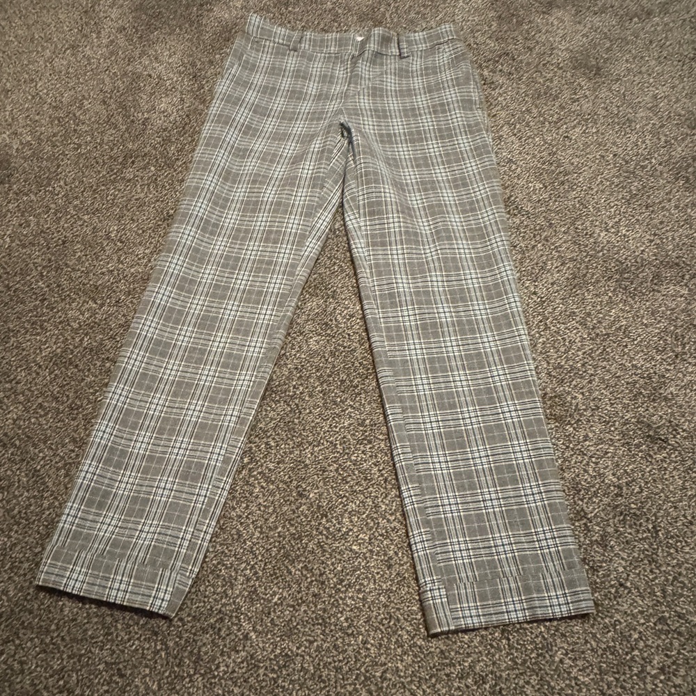 Loft Devin Slim Gray Plaid Trousers